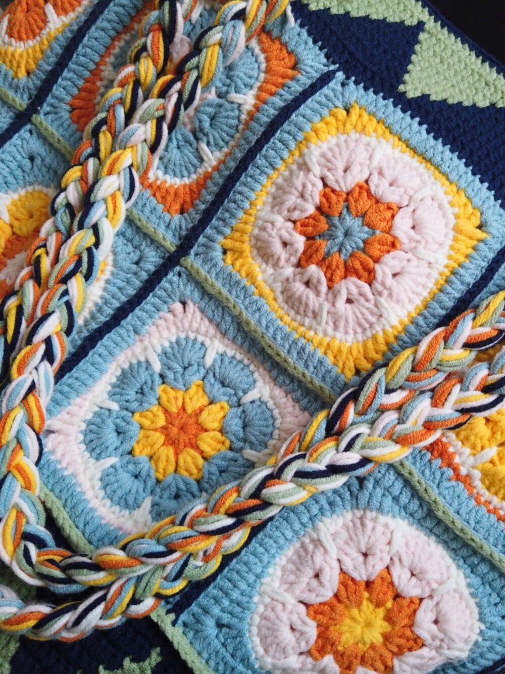 Handmade Boho Crochet Tote Bag – 16 Patchwork Flowers - Picture 3 of 5